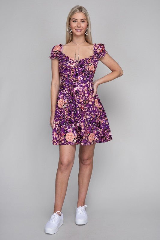 Adorable Impression Mini Purple Floral Puff Sleeve Dress #Firefly Lane Boutique1