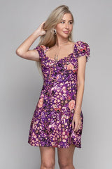 Adorable Impression Mini Purple Floral Puff Sleeve Dress #Firefly Lane Boutique1