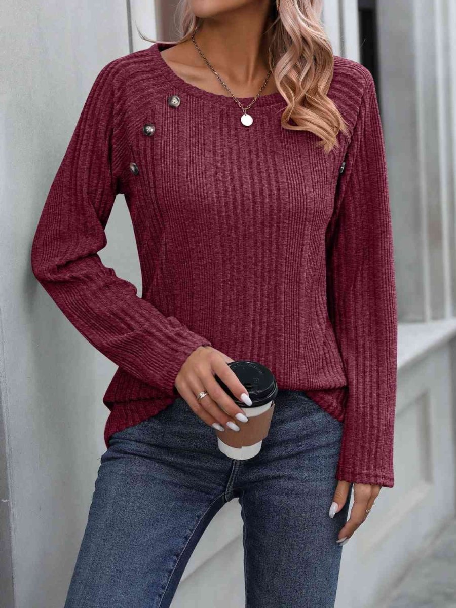 Adorned Allure Buttoned Detail Long Sleeve Top #Firefly Lane Boutique1