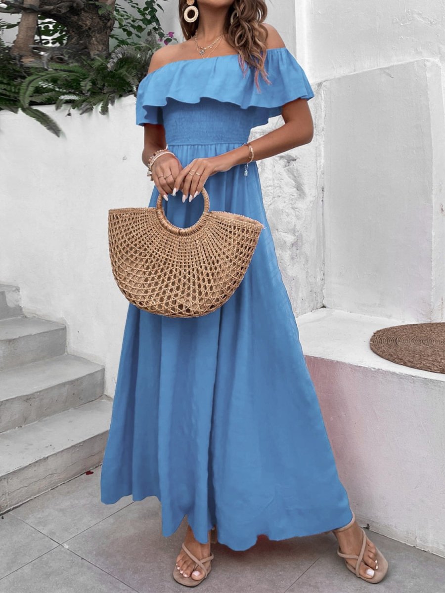 August Skies Off The Shoulder Blue Maxi Dress #Firefly Lane Boutique1