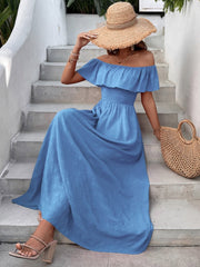 August Skies Off The Shoulder Blue Maxi Dress #Firefly Lane Boutique1