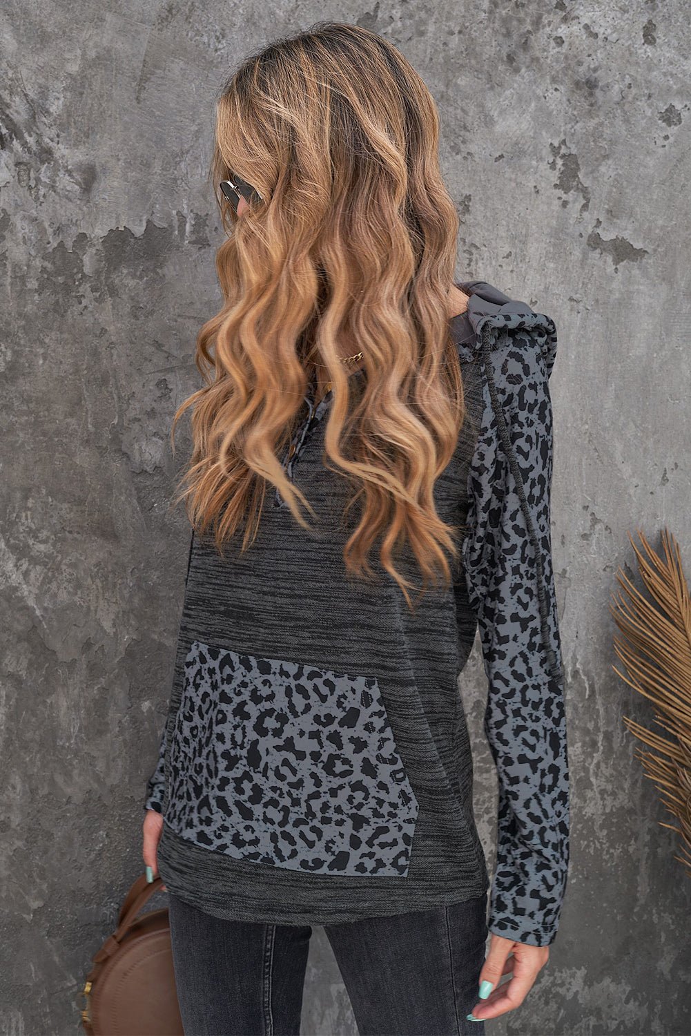 Black Leopard Print Hoodie - black color block hoodie with leopard print v-neck with button front #Firefly Lane Boutique1