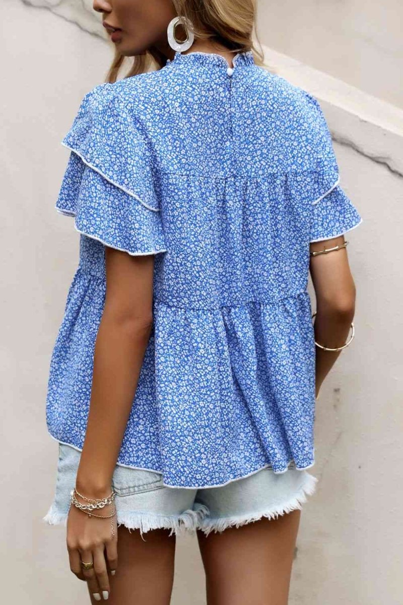 Blossom Breeze Short Sleeve Ditsy Blue Blouse #Firefly Lane Boutique1
