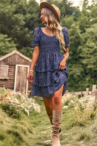 Blossom Enchantment Mini Off The Shoulder Tiered Dress #Firefly Lane Boutique1