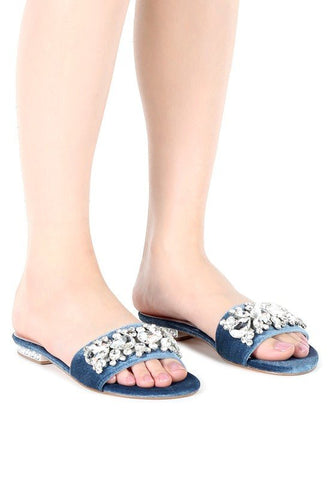 Blue Crystal Embellished Flat Sandals #Firefly Lane Boutique1