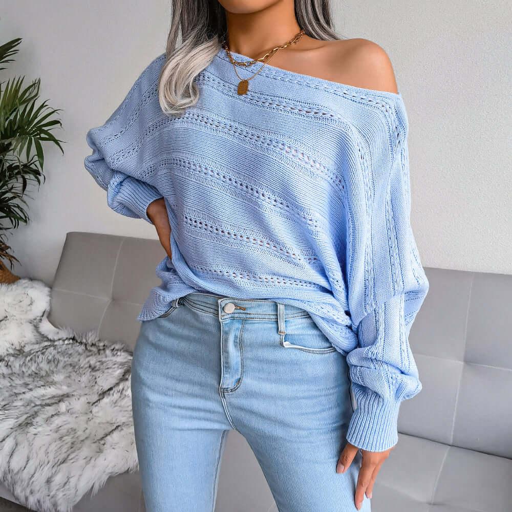 Ribbed Dolman Sleeve Sweater -Blue ribbed sweater off shoulder fitted dolman sleeves & boat neckline #Firefly Lane Boutique1