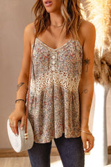 Bohemian Bliss Summer Tank Top - cami tank top has a ditsy floral print and a crochet center. #Firefly Lane Boutique1