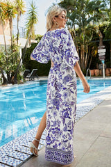 Julianna Floral Maxi Dress - a blue floral bohemian dress with short dolman sleeves and v-neck. #Firefly Lane Boutique1