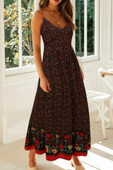 Bohemian Spaghetti Strap Summer Dress - black floral maxi dress with a v neck. #Firefly Lane Boutique1