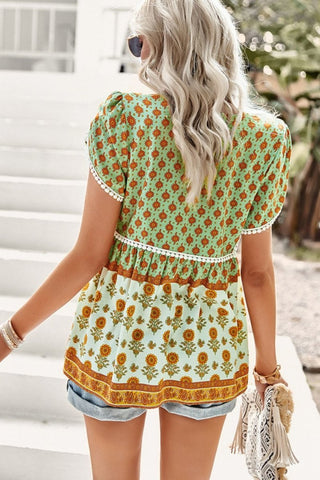 Bohemian Tie Neck Buttoned Blouse #Firefly Lane Boutique1