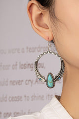 Turquoise Beaded Hoop Earrings - feather hoops made with alloy, natural stone and silver plated #Firefly Lane Boutique1