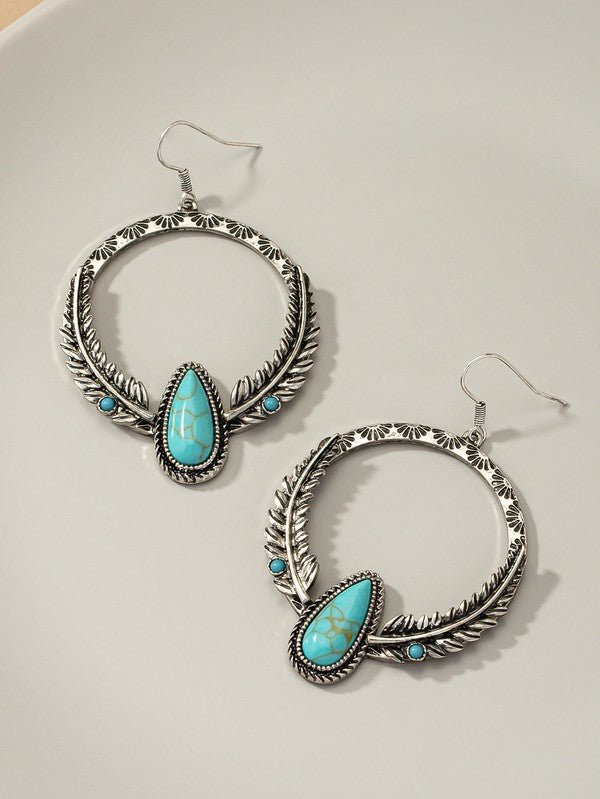Turquoise Beaded Hoop Earrings - feather hoops made with alloy, natural stone and silver plated #Firefly Lane Boutique1