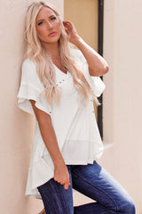 Breezy Comfort White Draped Blouse #Firefly Lane Boutique1