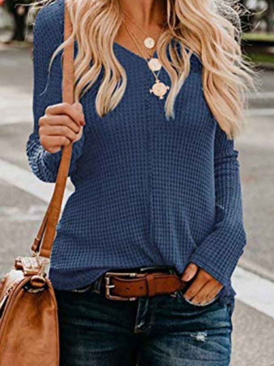 Casual Classic Waffle-Knit V-Neck Top #Firefly Lane Boutique1