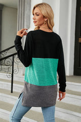 Casual Comfort Long Sleeve Color Block T-shirt #Firefly Lane Boutique1