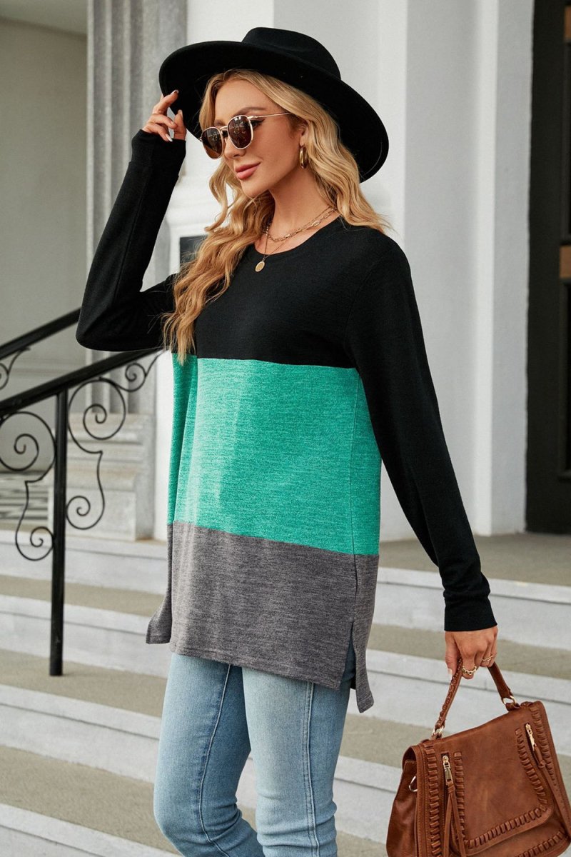 Casual Comfort Long Sleeve Color Block T-shirt #Firefly Lane Boutique1