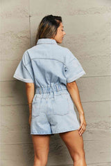 Casual Cool Denim Romper with Pockets #Firefly Lane Boutique1