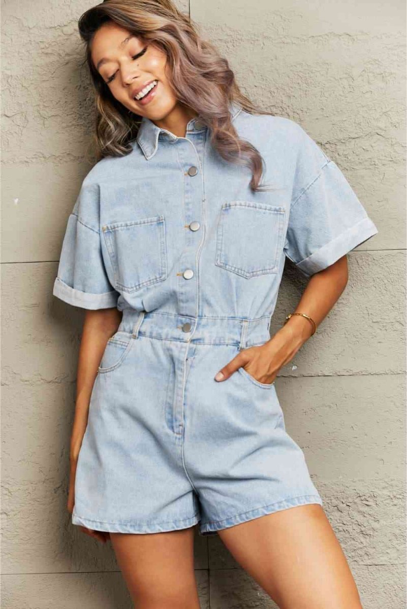 Casual Cool Denim Romper with Pockets #Firefly Lane Boutique1