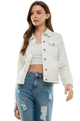 Casual Jean Jacket With Buttons - white denim jacket with button front and flap chest pockets. #Firefly Lane Boutique1