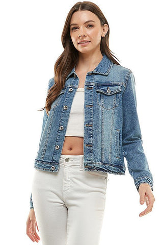 Casual Jean Jacket With Buttons - dark wash denim jacket with button front and flap chest pockets. #Firefly Lane Boutique1