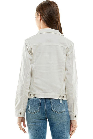 Casual Jean Jacket With Buttons - white denim jacket with button front and flap chest pockets. #Firefly Lane Boutique1