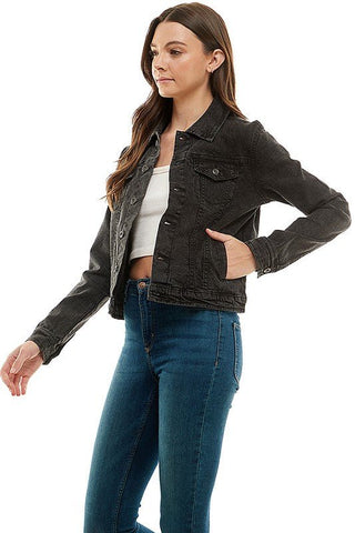 Casual Jean Jacket With Buttons - black denim jacket with button front and flap chest pockets. #Firefly Lane Boutique1