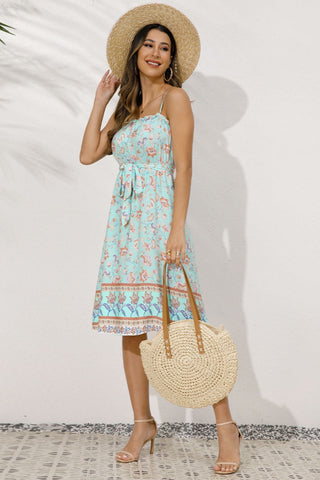 Catch The Moment Bohemian Floral Dress - blue  floral knee length dress with spaghetti straps. #Firefly Lane Boutique1