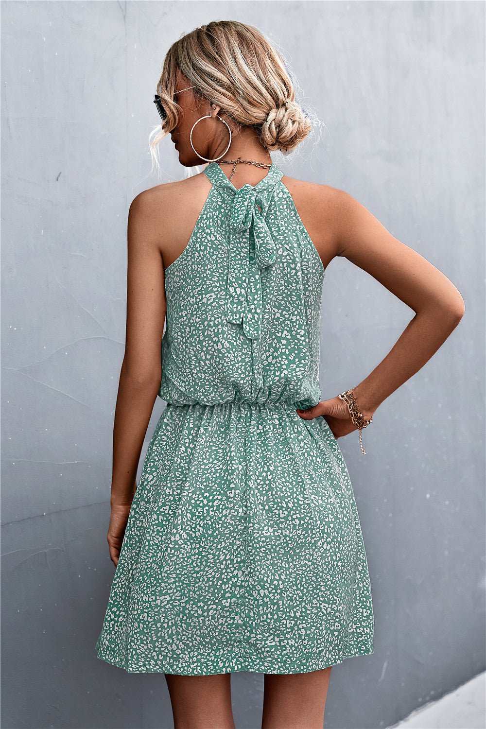 Change The Tune Floral Mini Sleeveless Dress - green floral mini dress with a halter neck and tiered #Firefly Lane Boutique1