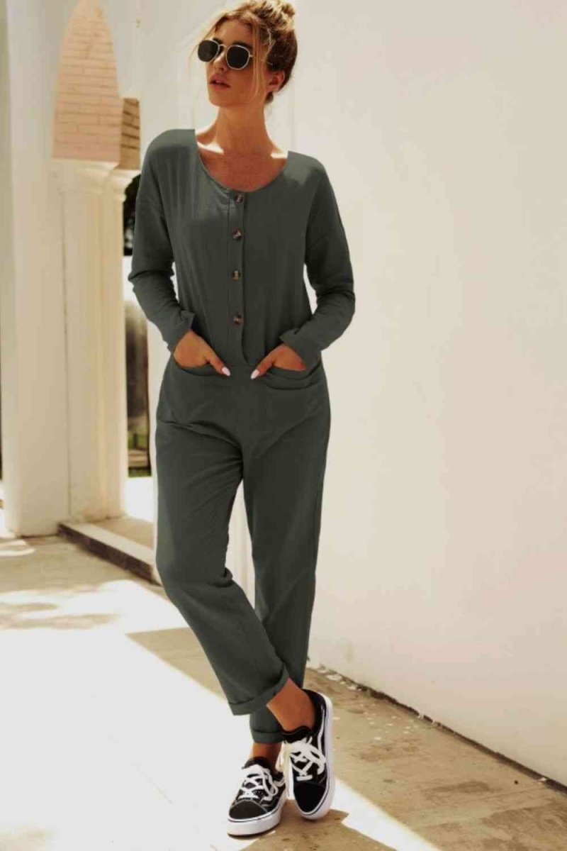 Chic Comfort Buttoned Jumpsuit with Pockets #Firefly Lane Boutique1
