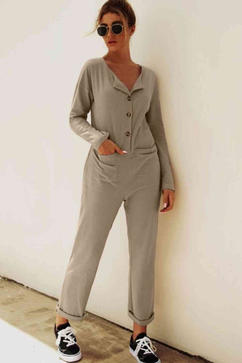Chic Comfort Buttoned Jumpsuit with Pockets #Firefly Lane Boutique1