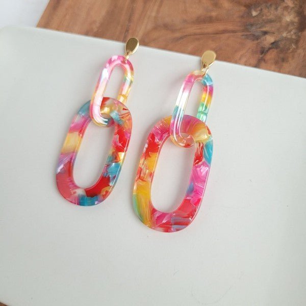 Chrissy Rainbow Confetti Chain Link Earrings #Firefly Lane Boutique1