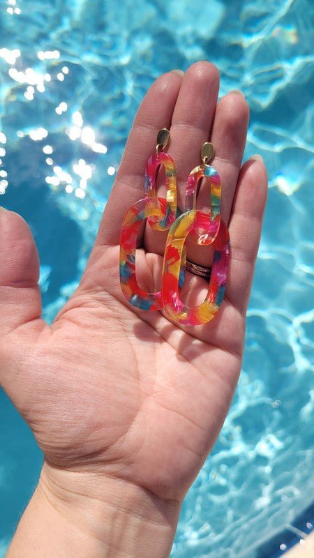 Chrissy Rainbow Confetti Chain Link Earrings #Firefly Lane Boutique1