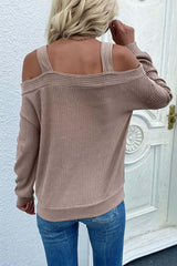 Cold Shoulder Rib-Knit Sweater -Sweaters#Firefly Lane Boutique1