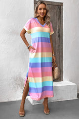Color-Burst Maxi Side Slit Rainbow Dresses #Firefly Lane Boutique1
