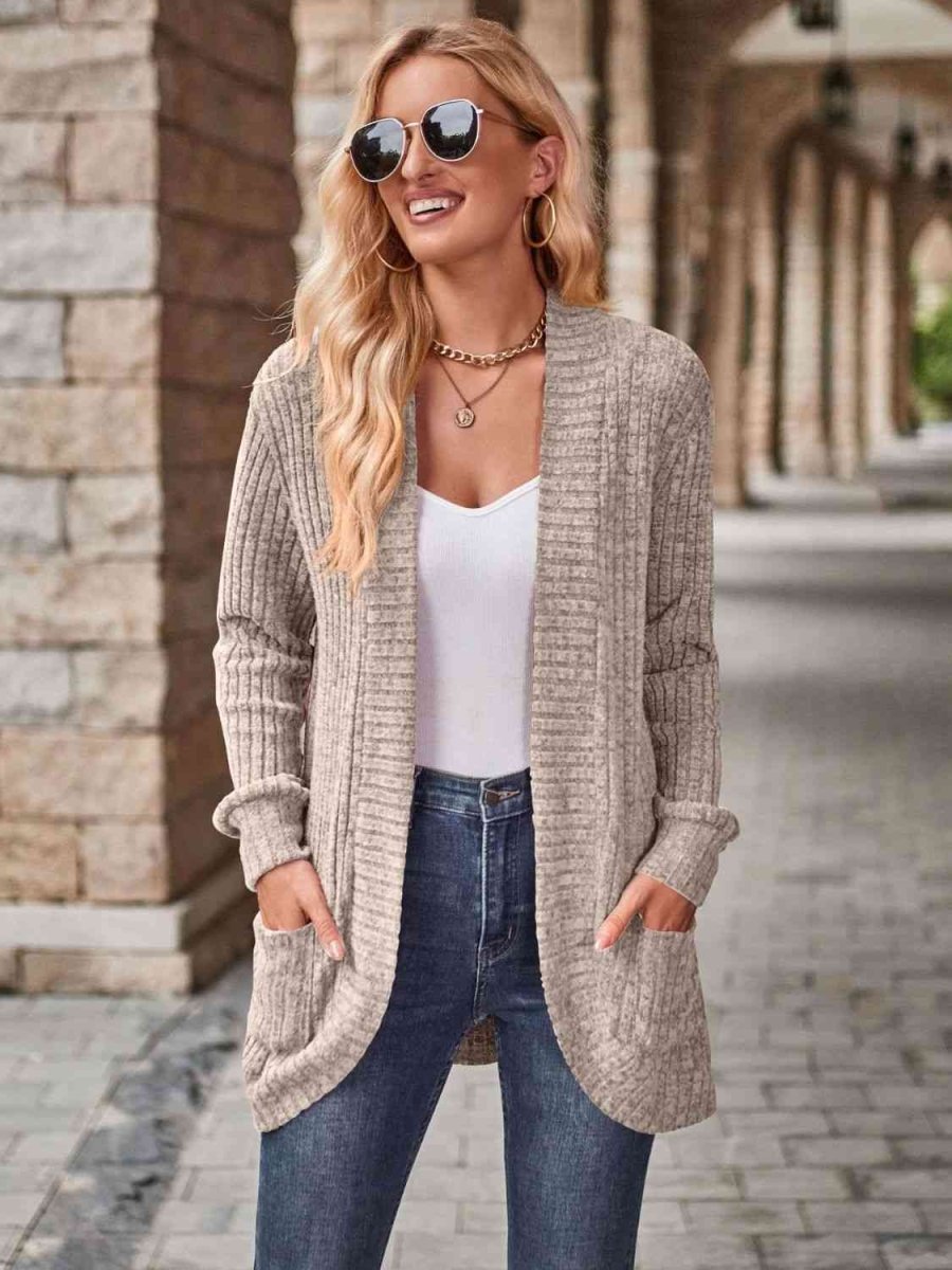 Cozy Elegance Open Front Cardigan with Pockets #Firefly Lane Boutique1
