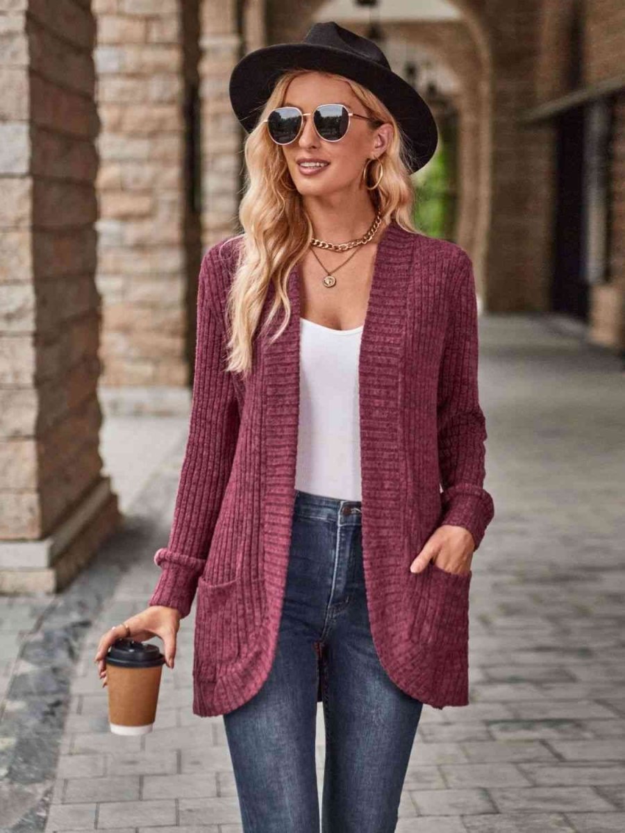 Cozy Elegance Open Front Cardigan with Pockets #Firefly Lane Boutique1