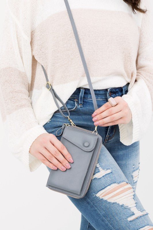 Crossbody Bag For IPhone - gray crossbody bag that will hold your iPhone or phone. #Firefly Lane Boutique1