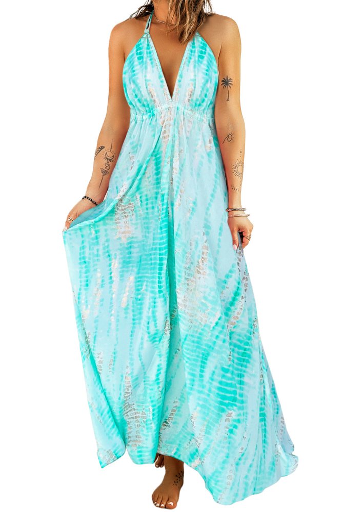 Crystal Waters Tie-Dye Halter Neckline Dress #Firefly Lane Boutique1