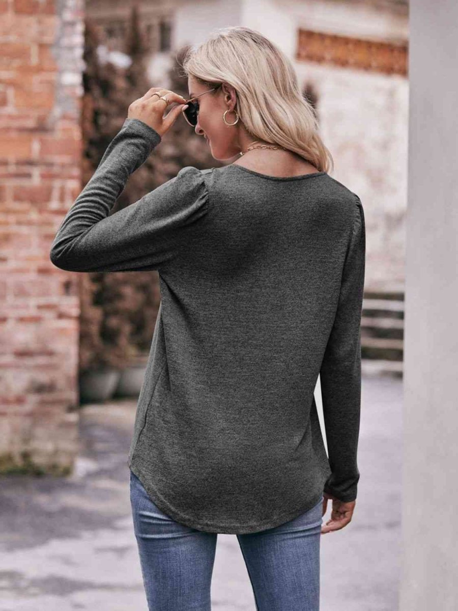 Double Take Pleated Curved Hem Long Sleeve Top #Firefly Lane Boutique1