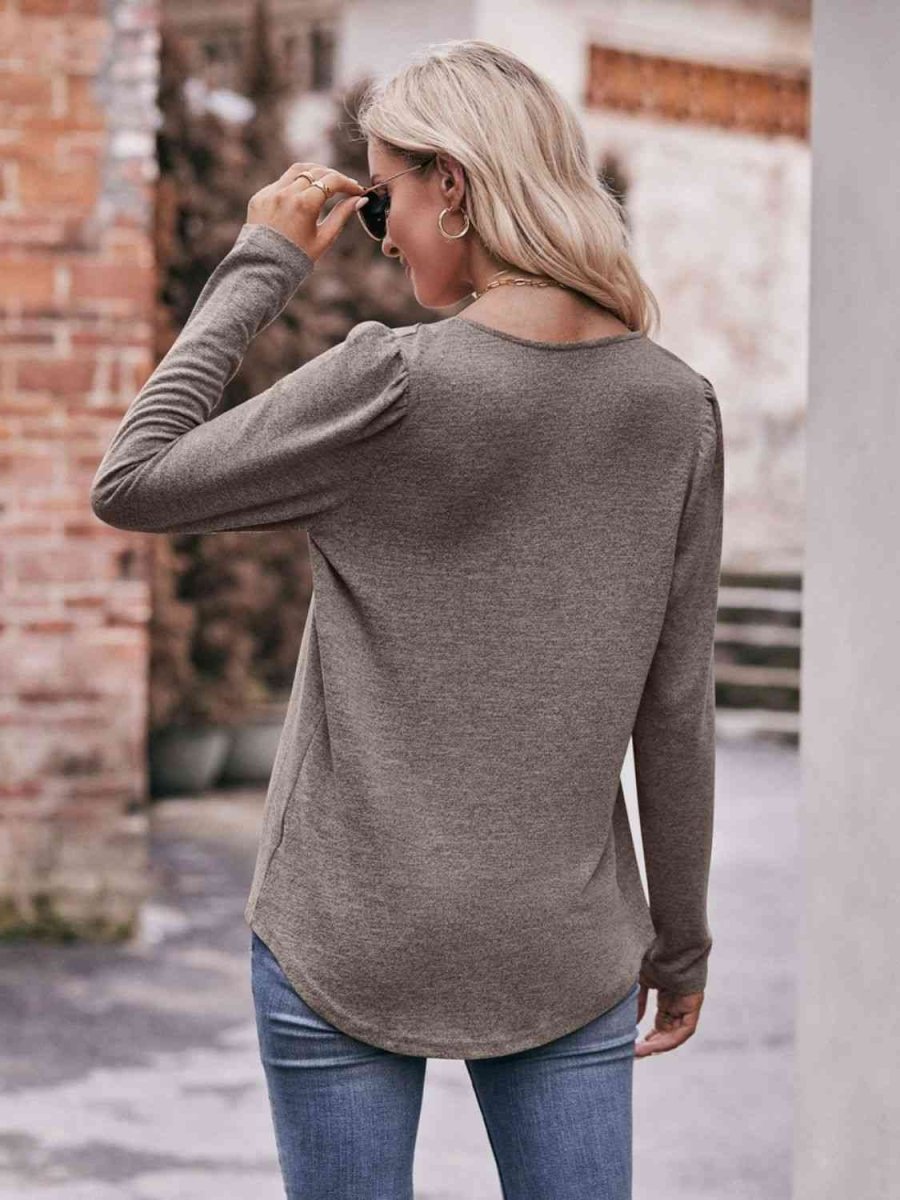 Double Take Pleated Curved Hem Long Sleeve Top #Firefly Lane Boutique1