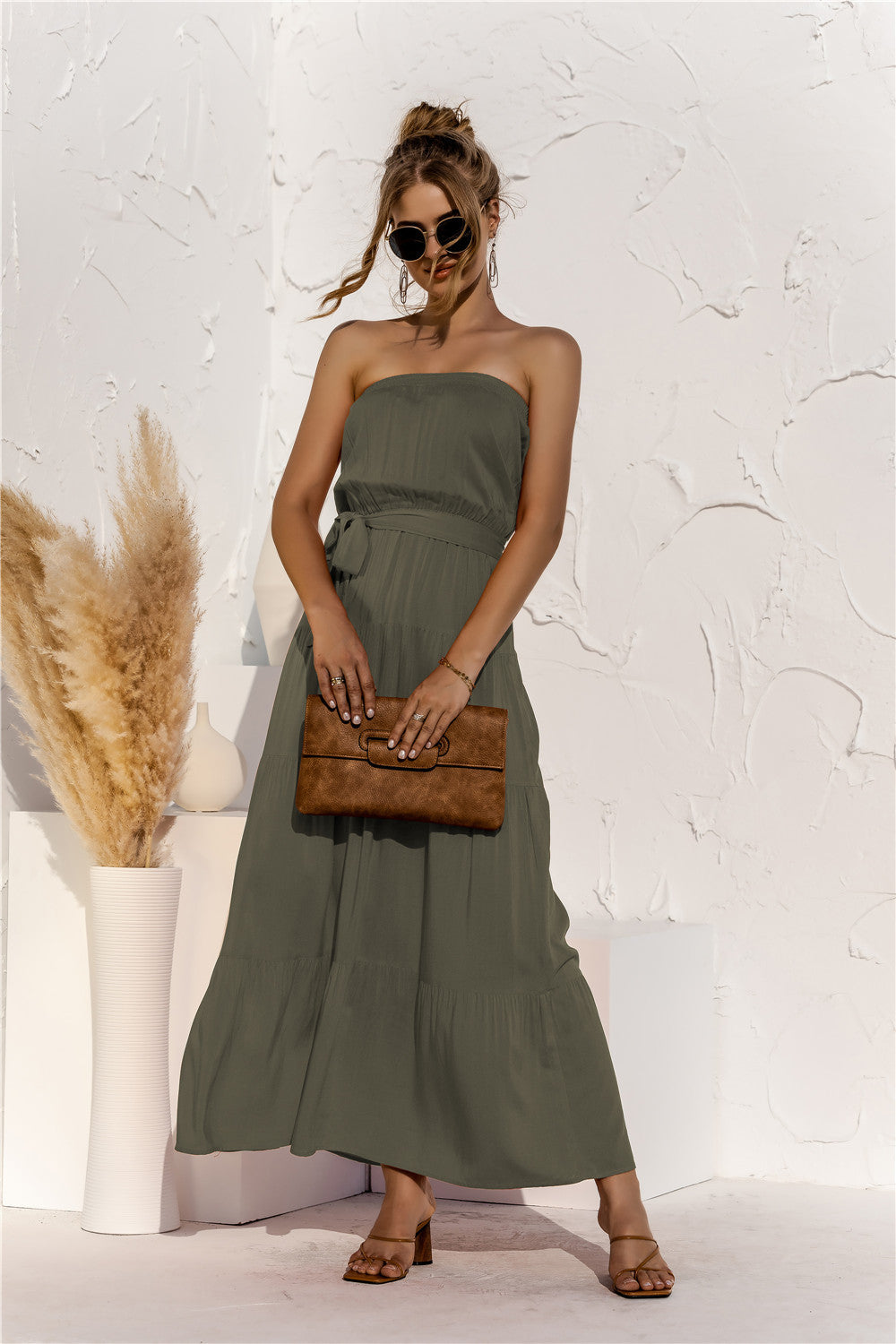 Don’t Mind Me Strapless Maxi Dress - light green strapless maxi dress with top overlay and tie waist. #Firefly Lane Boutique1
