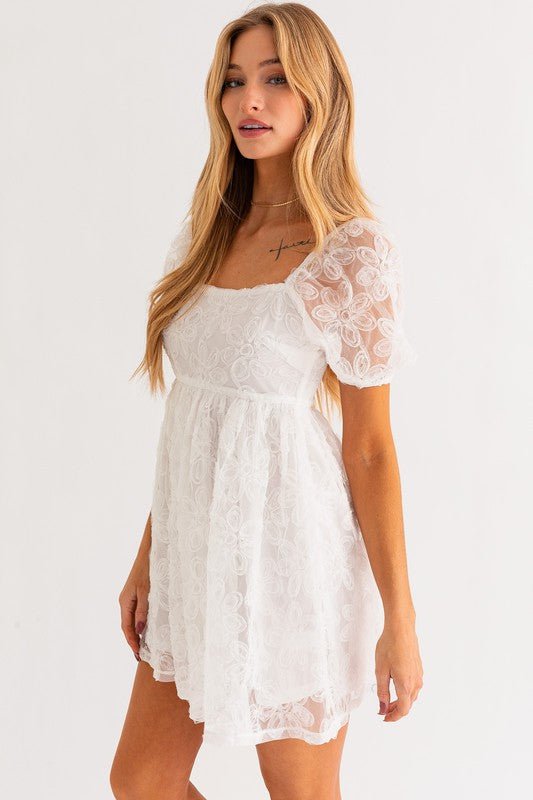 Fairytale Charm Mini Lace Puff Sleeve Babydoll Dress #Firefly Lane Boutique1
