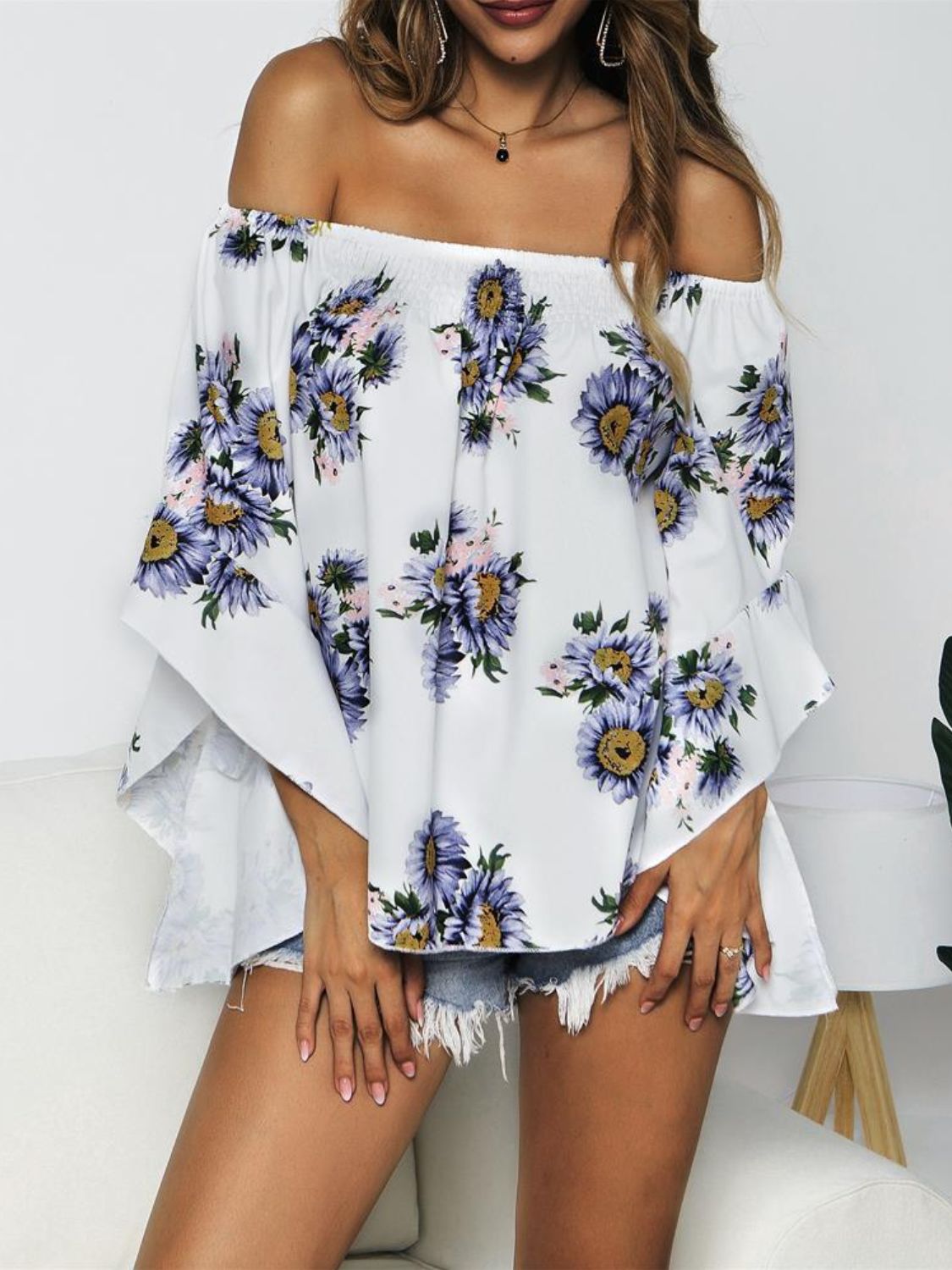 Floral Off Shoulder Blouse - women’s floral blouse with an off shoulder and flared sleeve #Firefly Lane Boutique1