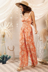Floral Wide Leg Jumpsuit - Orange floral jumpsuit that is sleeveless with a smocked waist. #Firefly Lane Boutique1