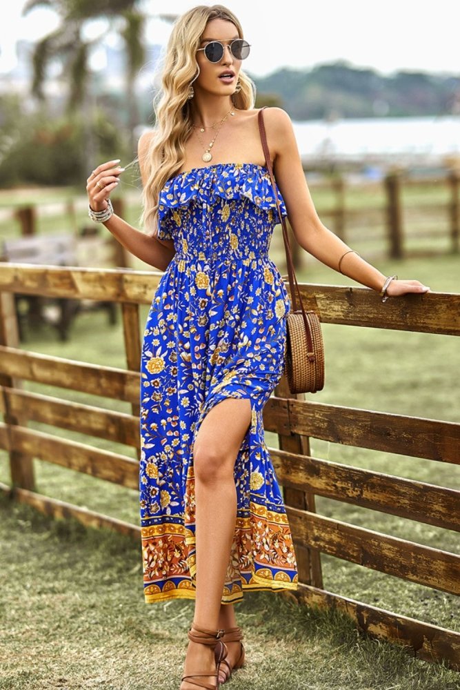 Garden of Blooms Bohemian Strapless Maxi Dress With Slit #Firefly Lane Boutique1