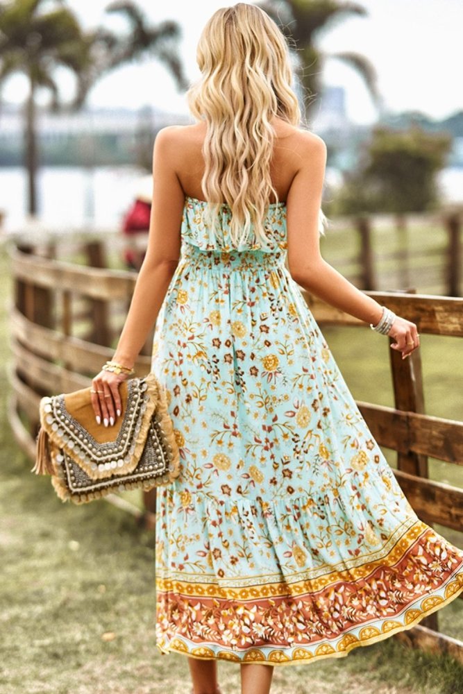 Garden of Blooms Bohemian Strapless Maxi Dress With Slit #Firefly Lane Boutique1