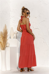 Halter Maxi Dresses - orange maxi dress with  tie straps and pleated silhouette. #Firefly Lane Boutique1
