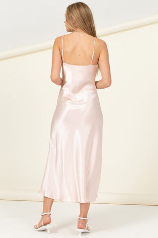 Happily Ever After Maxi Slip Dress -blush pink  satin maxi dress with a spaghetti straps and side slit#Firefly Lane Boutique1