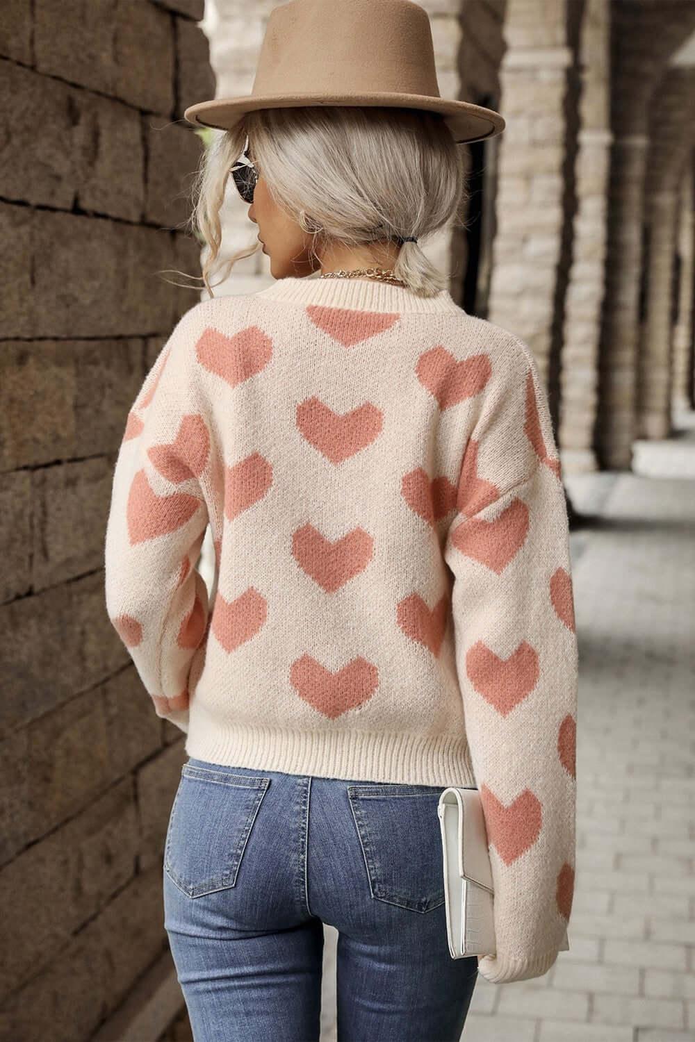 Heart Pattern Drop Shoulder Sweater -Women’s sweaters#Firefly Lane Boutique1