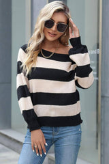 Horizontal Stripe Raglan Sleeve Sweater -Sweaters#Firefly Lane Boutique1